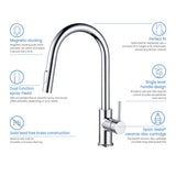 KIBI Circular Kitchen Faucet with Pull Down Sprayer | Single Handle High Arc Solid Brass Spout | Easy-to-Use Kitchen Sink Faucet with Dual Function | Chrome Finish, KKF2013