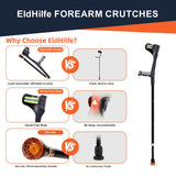 EldHilfe Folding Forearm Crutche for Adults - 10-Level Adjustable Telescopic, Lightweight Aluminum and TPR, Fits 55.1-74.8in Height, 0.97lbs Mobility Aid (Black)-1PC