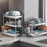 Stainless Steel Dish Drying Rack, Metal Dish Drainer for Kitchen, 2 Tier Dish Racks for Kitchen Counter, Large Capacity Plate Organizer for Kitchen(Small)