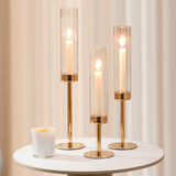 Gold Hurricane Candle Holders Set of 6, Tall Metal Windproof Glass Taper Candle Holder for Candlestick, Candle Sticks Decor, Table Centerpieces for Wedding, Candlelit Dinner Party Fireplace Decoration
