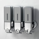 No-Drill 3 Pack 500ml Wall Mounted Soap Dispenser for Bathroom and Kitchen, Shampoo and Conditioner Dispenser Drill Free with Adhesive(Square-Grey)