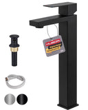 KUZOR Tall Bathroom Vessel Sink Faucet with Pop-Up Drain, Matte Black