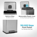 50 Liter / 13.2 Gallon Soft-Close, Smudge Resistant Trash Can with Foot Pedal and Built in Filter