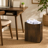 Vrisa Wood Trash Can 5.3 Gallon Office Wastebasket Farmhouse Rectangular Garbage Can with Built-in Handles Small Trash Can for Bedroom Office Kitchen Bathroom Under Desk Large Storage