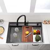 33 Inch Drop In Kitchen Sink Black - VOKIM33 x22 Inch To pmount sink Workstation Splash Guard Stainless Steel 16 Gauge 10'' Deep Single Bowl Sink with Cutting Board & Strainer