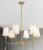QUENEY 6-Light Brushed Gold Pendant Chandelier with Fabric Shades, E12 Base - Farmhouse & Industrial Style for Kitchen, Living Room, Dining Room, or Bedroom Lighting