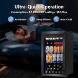 Tylza Beverage Refrigerator Cooler, 130 Cans 3.22 Cu.Ft Small Refrigerator with Low-E Glass Door, Lock, 17-Inch Beer Fridge for Drinks, Black