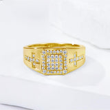 Oseew Round Cut Moissanite Rings Wedding for men Hip Hop Iced Out Luxury Men's Moissanite Ring sterling silver/ 10k 14k 18k gold Cross Design (yellow gold)