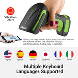 Tera Barcode Scanner Wireless with Stand: Industrial Drop-resistant Green