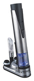 Wine Enthusiast 2-in-1 Electric Blue Automatic Wine Bottle Opener & Preserver Set – Stainless Steel Electric Corkscrew with Vacuum Stopper (7pc Set)