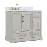 DELUXE LIVING 36 Inch Bathroom Vanity with Sink Combo, Solid Wood Frame with Mable Top & Backsplash, Fully-Assembled with Soft-Closing Doors & 4 Drawers, Greige