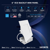 LUXRITE 6 Inch LED Recessed Light, ECO Backlit Mini Panel Spotlight, 5CCT 2700K-5000K, 1400 Lumens, High Output, 15 Watts, Dimmable, IC Rated, Wet Rated, ETL Listed (24 Pack)