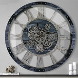 TOPPTIK 30 Inch Industrial Steampunk Wall Clock, Gray, Battery Operated, Real Rotating Gears, Solid Wood Frame, Oversized Wall Clock for Living Room Decor