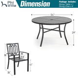 PHI VILLA 7 Pcs Outdoor Dining Set, 54" Round Table& Stackable Chairs