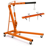 2 Ton Folding Hydraulic Engine Hoist with 59 in Load Leveler 4400 LBS Capacity Heavy Duty Cherry Picker 6 Swivel Wheels,Engine Support Bar 1100 LBS Capacity for Garage Workshop Warehouse