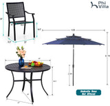 PHI VILLA 5pc Outdoor Table Set w/Umbrella, Round Metal Table & Chairs
