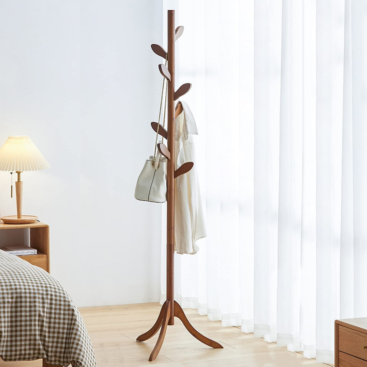 Coat Rack Freestanding Coat Tree Rack with 8 Leaf Hooks, 3-Size Height ...