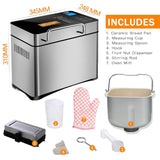 Stainless Steel Bread Machine, 2LB 17-in-1 Programmable XL Bread Maker with Fruit Nut Dispenser | Reserve& Keep Warm Set KBS