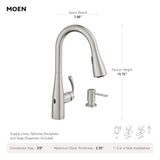 Moen Essie Spot Resist Stainless MotionSense Wave One-Handle Touchless Kitchen Faucet with Pulldown Sprayer and Soap Dispenser, 87014EWSRS