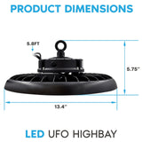 LUXRITE 200/220/240W UFO High Bay LED Shop Lights, Up to 36000 Lumens, 3CCT 3500K-5000K, 5FT Hardwire Cable, Surge Protected, IP65, 120-277V, UL - Warehouse Gym Factory Commercial Lighting 2-Pack