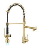 Fapully Single Handle High Arc Brushed Gold Pull Down Kitchen Faucet LED,Single Level Kitchen Sink Faucets with Pull Down Sprayer