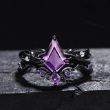 Oseew Amethyst rings for women sterling silver Amethyst engagement ring set Anniversary Kite Shape
