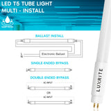 LUXRITE 30-Pack 4FT T5 LED Tube Lights, Type A+B, 24W=54W, 3000K Soft White, 45.78", Ballast and Ballast Bypass Compatible, Single or Double End Powered, F54T5 Fluorescent Replacement, Damp Rated