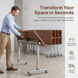 WXHYMXFDC Folding Conference Table with Wheels Modular Foldable Training Tables with Flip Top Business Style Wooden Training Table with Strong Metal Frame for Office Schools Libraries,Walnut,55in,12