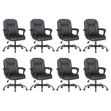 Keratee Executive Office Chair, Leather Desk Computer Chair with Padded Armrests, Mid-Back Swivel Adjustable Ergonomic Design for Home Office, 8PC, Black