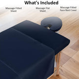 Cottingon 3 Piece Massage Table Sheet Set, 100% Brushed Premium Microfiber Ultra Light, Wrinkle free, Facial Bed Cover Fits 36" x 77" upto 7"Deep Massage Beds, Navy Blue