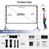 Projector Screen with Stand, Wootfairy 100 inch Foldable and Portable Projection Screen 16:9 4K HD Rear Front Wrinkle-Free Movie Screen with Carry Bag for Indoor Outdoor Home Theater Backyard Cinema