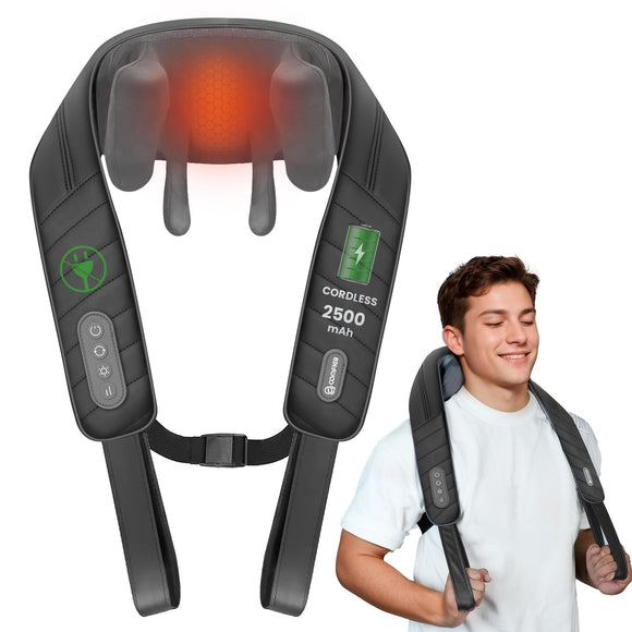 Cordless Neck Shoulder Massager with Heat, Shiatsu Neck Back Massager for Pain Deep Tissue, 4D Kneading Massager COMFIER