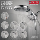 Delta Faucet HydroRain 5-Spray H2Okinetic Dual Shower Head with Handheld Spray, Chrome Shower Head with Hose, Detachable Handheld, 2.5 GPM Flow Rate, Chrome