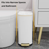 KSSKSS 2.6 Gallon Slim Bathroom Trash Can with Soft Close Lid, 10L Stainless Steel Garbage Can with Removable Liner Bucket, for Narrow Spaces, Bathroom, Bedroom (White)