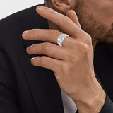 Oseew Round Cut Moissanite Rings Wedding for men Hip Hop Iced Out Luxury Men's Moissanite Ring sterling silver/ 10k 14k 18k gold square frame(white gold)