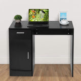 Oumefar Compact Computer Desk with Drawer and Storage Door (Black)