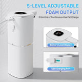 Automatic Soap Dispenser Liquid Touchless,Wall USB Rechargeable 5-Level Adjustable,Large Capacity 12.17oz/360mL Smart Hand Soap Dispenser for Kitchen Bathroom Kids Family