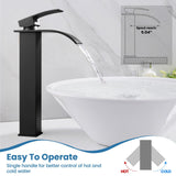 Airuida Vessel Sink Faucet, Tall Waterfall Bathroom Faucet, Single Handle One Hole Mixer Bowl Tap with Large Rectangular Spout, Bar Sink Faucet Lavatory Vanity- Matte Black