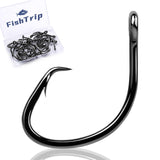 FishTrip Circle Hooks Saltwater for Catfish - 25pcs Offset 3X Strong Fishing Hook Wide Gap for Live Bait,Size 12/0 FishTrip