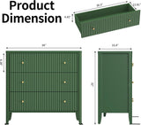 Fatmok Fluted 3 Drawer Dresser for Bedroom Set of 2, 34" Wide Chest of Drawers, Modern Wood Nightstand End Table with Metal Handles, Striped Storage Cabinet for Living Room, Hallway, Entryway, Green