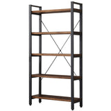 WH-AOERPUMY 5 Tier Bookcase, Solid Wood Bookshelf Rustic Vintage Industrial Etagere Bookcase, Metal and Wood Free Vintage Bookshelf, Retro Brown (5-Tiers)