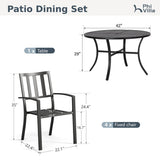 PHI VILLA 5 Pcs Patio Dining Set, 42" Round Steel Table&4 Metal Chairs