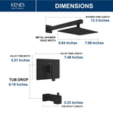 KENES Matte Black Tub Shower Faucet Set Complete with 10-Inch Rainfall Shower Head and Tub Spout, Square Tub and Shower Trim Kit, KE-6024A-2 (Shower Valve Included)