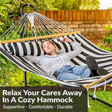 Sunnydaze Quilted Outdoor Hammock with Spreader Bars - Heavy-Duty 450-Pound Capacity Double Hammock for Outside - Black and White