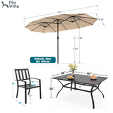 PHI VILLA 7 Pcs Patio Dining Set w/Umbrella, 6 Stackable Chairs