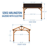 Backyard Discovery Arlington 12' x 12' Cedar Wood Outdoor Gazebo Pavilion with Hardtop Galvanized Steel Peak Roof