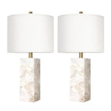 Scenekoy Alabaster Table Lamp Set of 2 with Night Light for Bedroom Living Room, 23" Rotary Switch Bedside Lamp with Linen Shade, Modern Nightstand Lamps for Room Office Dorm (Bulb Included)