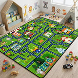HBUFBUQ Non Slip City Road Traffic Carpet for Toy Cars, Kids Play Rug 3x5 Feet Education Town Map with Zoo and Shop Learning Area Rug for Boys Girls Playroom Bedroom