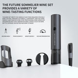CIRCLE JOY Rechargeable Electric Wine Bottle Opener Set 7-in-1 Aluminum Alloy Wine Gift Set with 2-in-1 Electric Corkscrew & Vacuum Pump, Foil Cutter, Wine Pourer, Charging Base and 2 Wine Stoppers