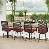 Sophia & William Outdoor Swivel Bar Stools Set of 4 Patio Bar Height Bistro Dining Chairs, All-Weather Patio Metal Furniture Set with Armrest and Red Cushion for Garden Lawn Backyard